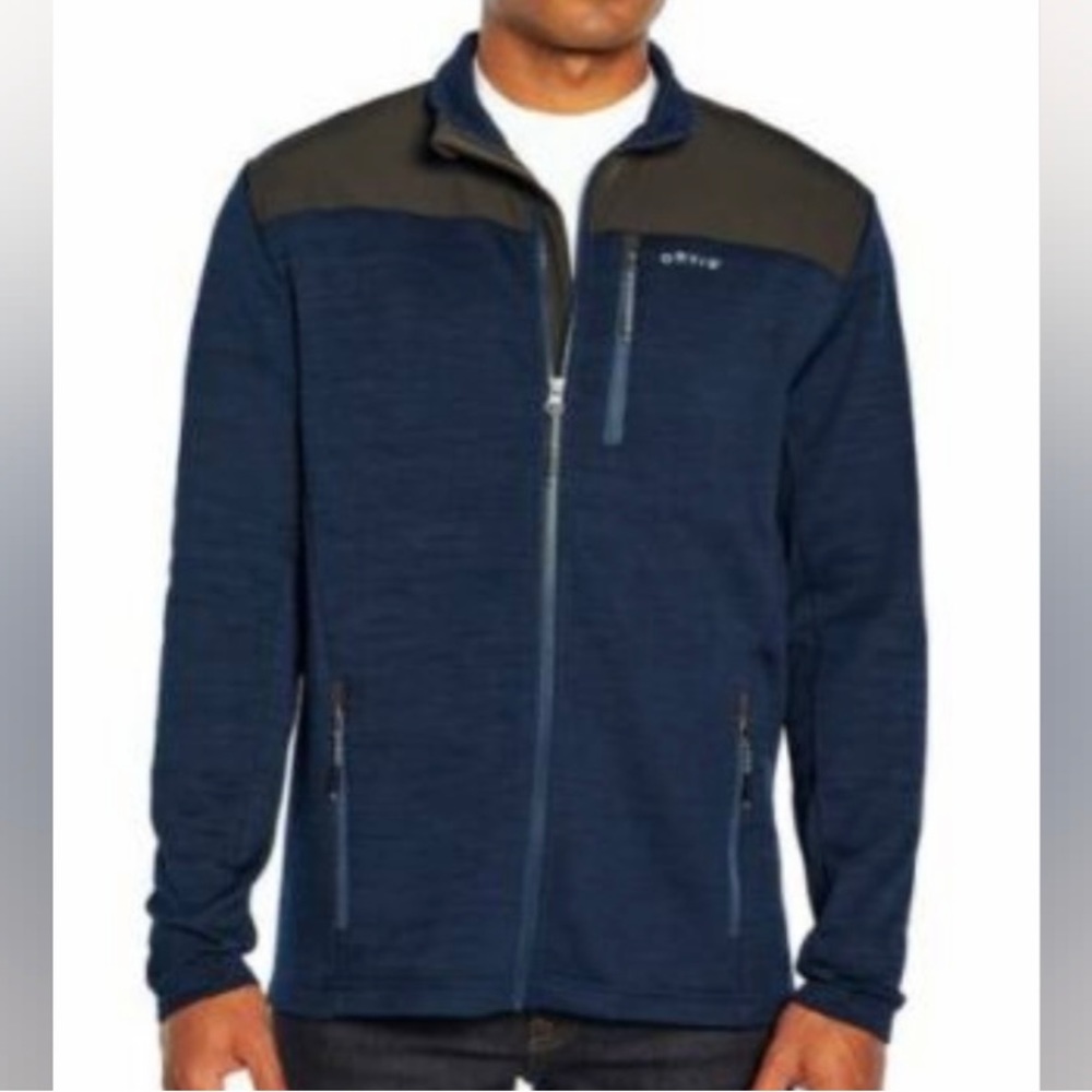 Orvis Men's Bonded Mesh Mid Weight Full Zip Navy Blue Fleece Jacket - Size Large